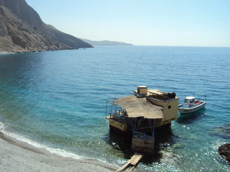 Beach taverna near Loutro serving simple food and freshly caught fish