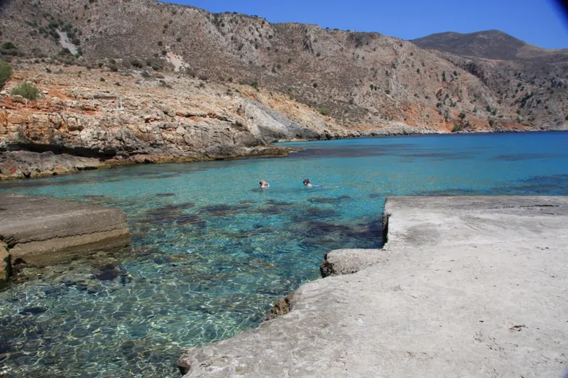 Snorkelling in the crystal waters at Ombrosgialos